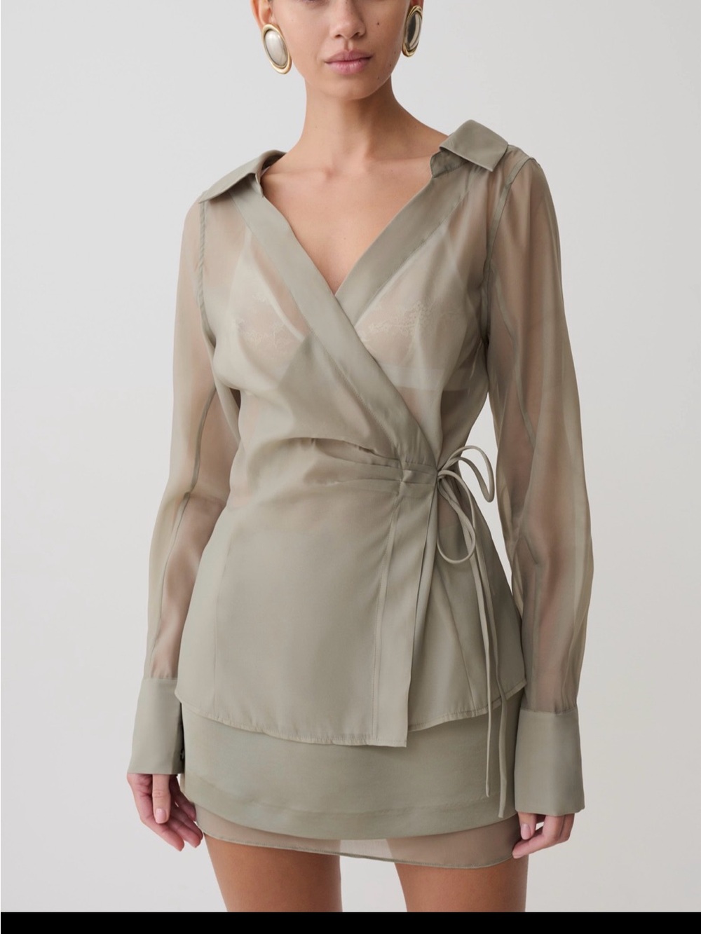 MESHKI two piece olive green top & skirt size M